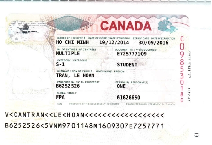 VISA DU HỌC CANADA - HỌC SINH MỚI ĐẬU VISA: TRẦN LÊ HOÀN